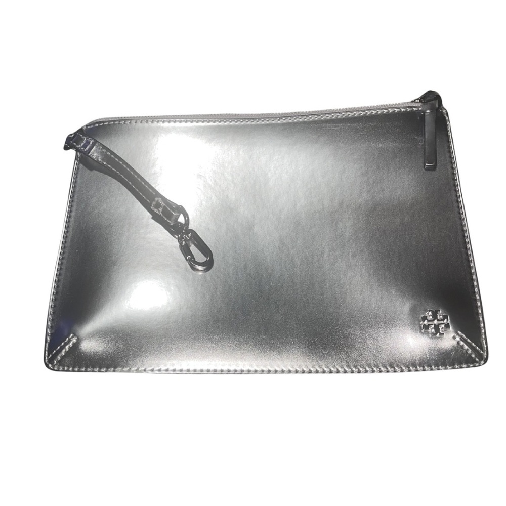 Tory Burch Metallic Silver Block-T Pouch / Wristlet